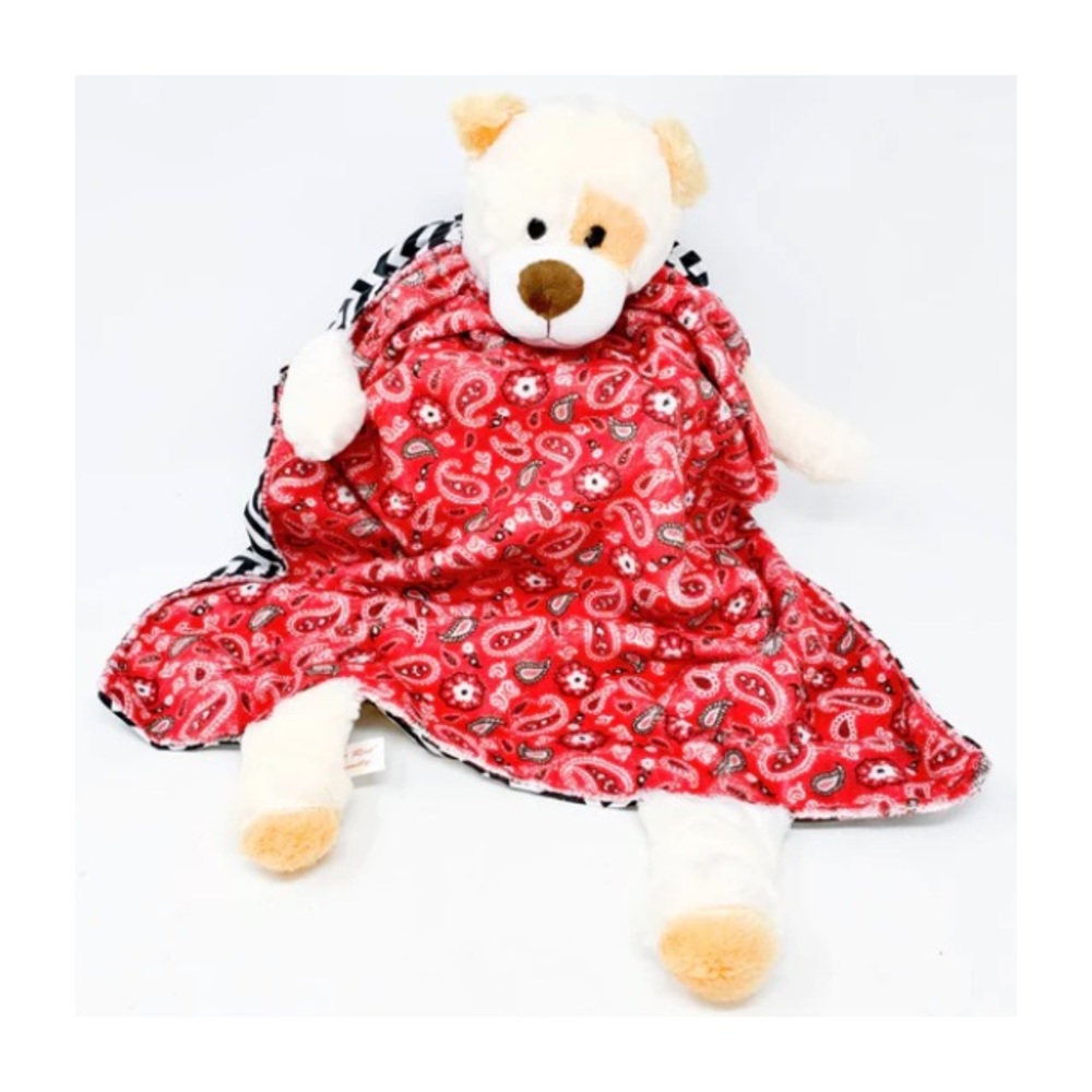 Puppy Friend Blanket: Red Bandanna Minky and Black White Satin. Fat Rat Family